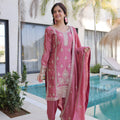 Beautiful Rose Pink Silk Embroidered Straight Cut Salwar Suit with Matching Dupatta