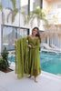 Stylish Olive Green Embroidered Chanderi Wedding Wear Anarkali Suit with Matching Dupatta