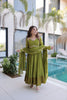 Stylish Olive Green Embroidered Chanderi Wedding Wear Anarkali Suit with Matching Dupatta