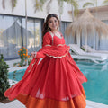 Designer Red Embroidered Chanderi Wedding Wear Anarkali Suit with Matching Dupatta