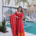 Designer Red Embroidered Chanderi Wedding Wear Anarkali Suit with Matching Dupatta