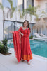 Designer Red Embroidered Chanderi Wedding Wear Anarkali Suit with Matching Dupatta