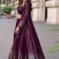 Elegant Wine Georgette Embroidered Party Wear Palazzo Set With Jacket
