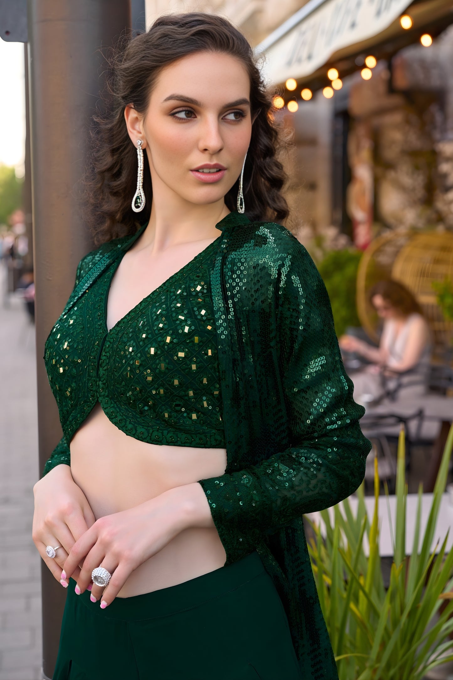 Luxurious Green Georgette Embroidered Party Wear Palazzo Set With Jacket