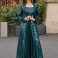 Attractive Teal Green Georgette Embroidered Party Wear Palazzo Set With Jacket