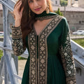 Elegant Green Chinon Embroidered Wedding Wear Anarkali Suit with Dupatta