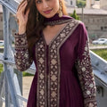 Stylish Wine Chinon Heavy Embroidered Anarkali Suit with Dupatta for Wedding