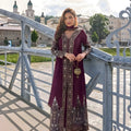 Stylish Wine Chinon Heavy Embroidered Anarkali Suit with Dupatta for Wedding