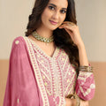 Lovely Pink Faux Georgette Embroidered Semi-Stitched Anarkali Suit with Dupatta
