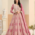 Lovely Pink Faux Georgette Embroidered Semi-Stitched Anarkali Suit with Dupatta
