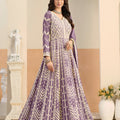 Stylish Lavender Faux Georgette Embroidered Semi-Stitched Anarkali Suit with Dupatta