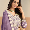 Stylish Lavender Faux Georgette Embroidered Semi-Stitched Anarkali Suit with Dupatta