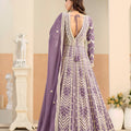 Stylish Lavender Faux Georgette Embroidered Semi-Stitched Anarkali Suit with Dupatta