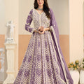 Stylish Lavender Faux Georgette Embroidered Semi-Stitched Anarkali Suit with Dupatta