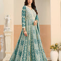 Fancy Teal Green Faux Georgette Embroidered Semi-Stitched Anarkali Suit with Dupatta