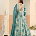 Fancy Teal Green Faux Georgette Embroidered Semi-Stitched Anarkali Suit with Dupatta
