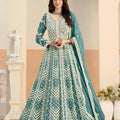 Fancy Teal Green Faux Georgette Embroidered Semi-Stitched Anarkali Suit with Dupatta