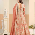 Vibrant Orange Faux Georgette Embroidered Semi-Stitched Anarkali Suit with Dupatta