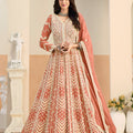 Vibrant Orange Faux Georgette Embroidered Semi-Stitched Anarkali Suit with Dupatta