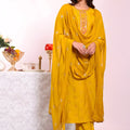 Fancy Mustard Yellow Poly Silk Embroidered Readymade Salwar Suit with Dupatta for Women