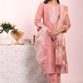 Stylish Peach Poly Silk Embroidered Readymade Salwar Suit with Dupatta for Women