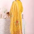 Traditional Yellow Poly Silk Embroidered Readymade Salwar Suit with Floral Dupatta for Women