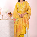Traditional Yellow Poly Silk Embroidered Readymade Salwar Suit with Floral Dupatta for Women