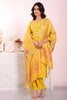 Traditional Yellow Poly Silk Embroidered Readymade Salwar Suit with Floral Dupatta for Women