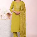 Unique Olive Green Poly Silk Embroidered Readymade Salwar Suit with Dupatta for Women