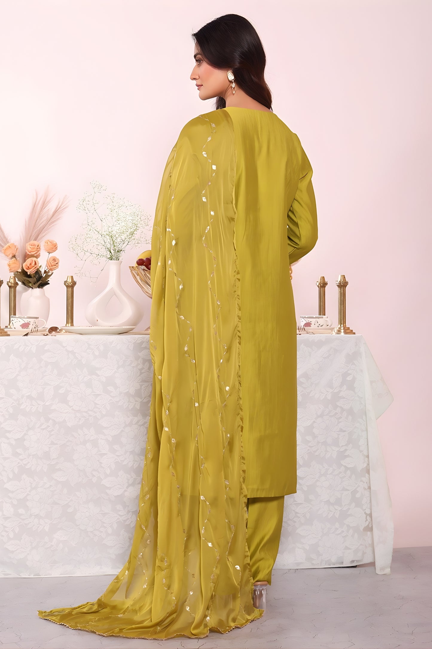 Unique Olive Green Poly Silk Embroidered Readymade Salwar Suit with Dupatta for Women