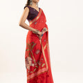 Red Floral Printed Saree Golden Border Traditional Saree