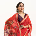 Red Floral Printed Saree Golden Border Traditional Saree