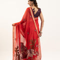 Red Floral Printed Saree Golden Border Traditional Saree