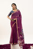 Purple Floral Printed Saree Golden Border Traditional Saree