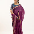 Purple Floral Printed Saree Golden Border Traditional Saree