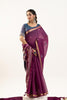 Purple Floral Printed Saree Golden Border Traditional Saree
