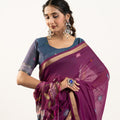 Purple Floral Printed Saree Golden Border Traditional Saree