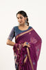 Purple Floral Printed Saree Golden Border Traditional Saree