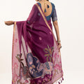 Purple Floral Printed Saree Golden Border Traditional Saree