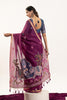 Purple Floral Printed Saree Golden Border Traditional Saree