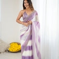 Lavender White Tie-Dye Saree Sequin Border Party Wear Saree 
