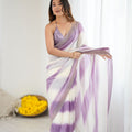 Lavender White Tie-Dye Saree Sequin Border Party Wear Saree