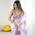 Lavender White Tie-Dye Saree Sequin Border Party Wear Saree
