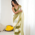 Olive Green Cream Tie-Dye Saree Sequin Border Party Wear Saree