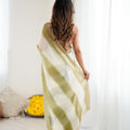 Olive Green Cream Tie-Dye Saree Sequin Border Party Wear Saree