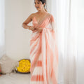 Peach Cream Tie-Dye Saree with Sequin Border Party Wear Saree