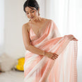 Peach Cream Tie-Dye Saree with Sequin Border Party Wear Saree