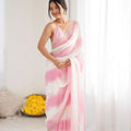Pink White Tie-Dye Saree Sequin Border Designer Party Wear Saree