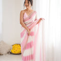 Pink White Tie-Dye Saree Sequin Border Designer Party Wear Saree 