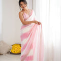 Pink White Tie-Dye Saree Sequin Border Designer Party Wear Saree
